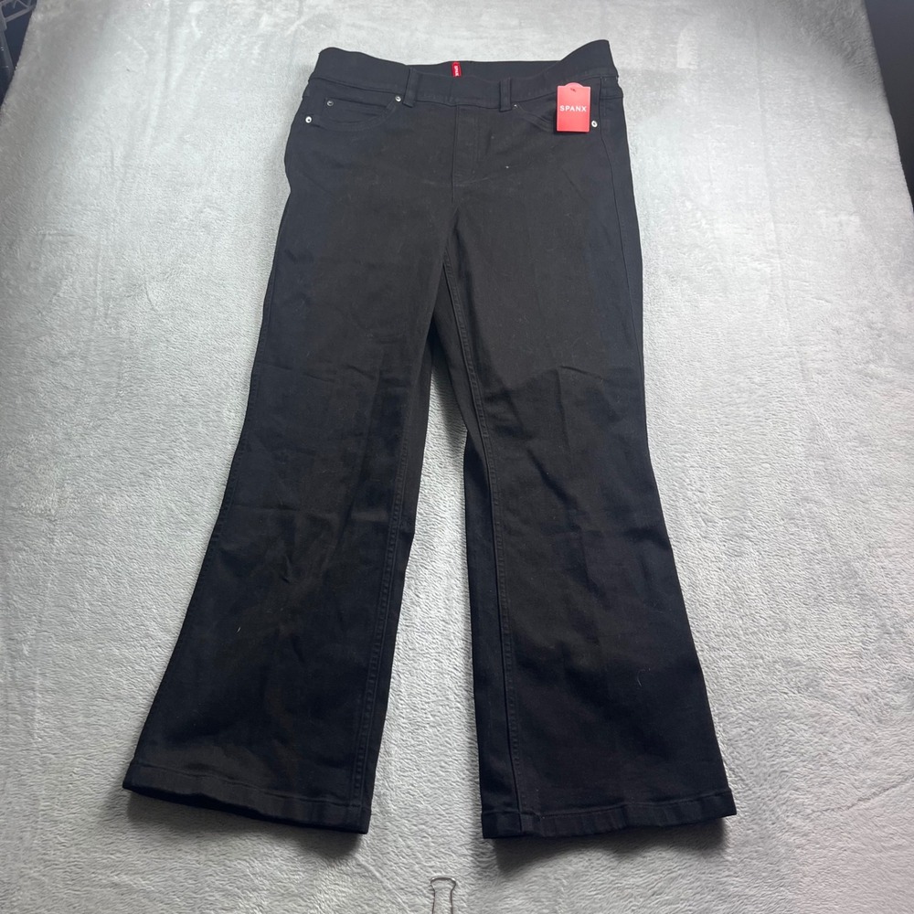 Spanx Kick Flare Jeans Clean Black High Rise Pull On Stretch Denim XL 20763R - Picture 1 of 12